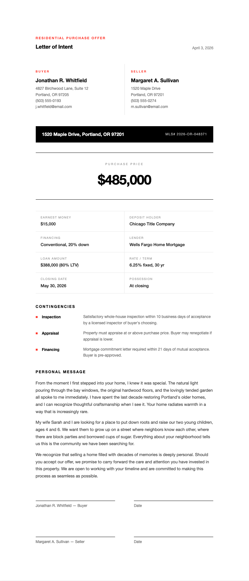 Modern minimalist house offer letter
